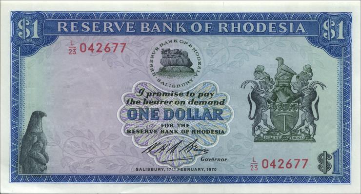 Rhodesien / Rhodesia P.30a 1 Dollar 1970 (1-) 