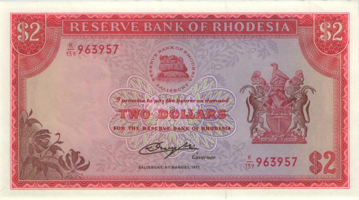 Rhodesien / Rhodesia P.35c 2 Dollars 5.8.1977 (1/1-) 