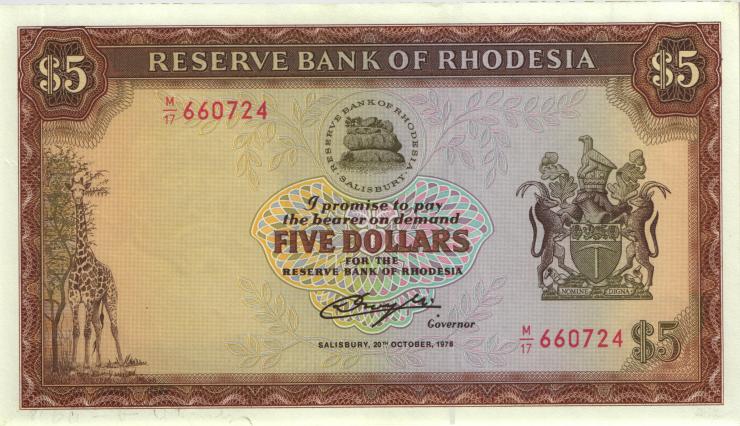 Rhodesien / Rhodesia P.36b 5 Dollars 20.10.1978 (1) 