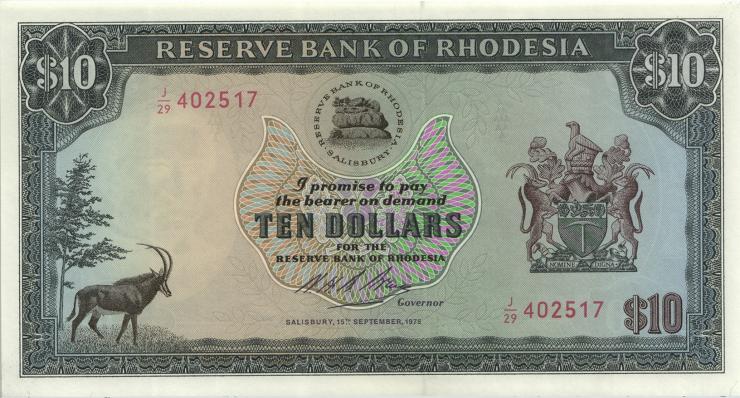 Rhodesien / Rhodesia P.33g 10 Dollars 15.9.1975 (1) 