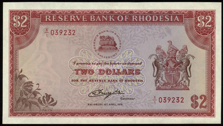 Rhodesien / Rhodesia P.39ar 2 Dollars 10.4.1979 x/1 (1) 