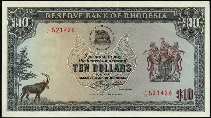 Rhodesien / Rhodesia P.37a 10 Dollars 1.3.1976 (1) 