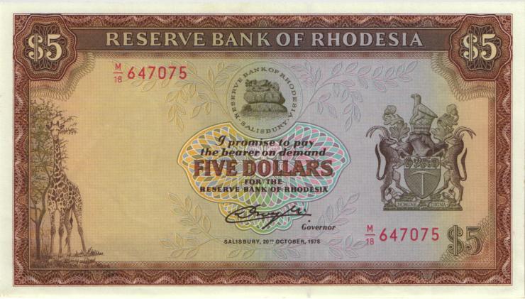 Rhodesien / Rhodesia P.36b 5 Dollars 20.10.1978 (1/1-) 