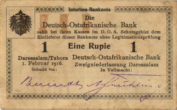 R.928d: Deutsch-Ostafrika 1 Rupie 1916 J2 (1-) 