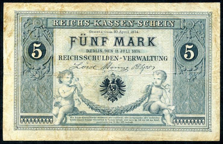 R.001: 5 Mark Reichskassenschein 1874 (3/4) 