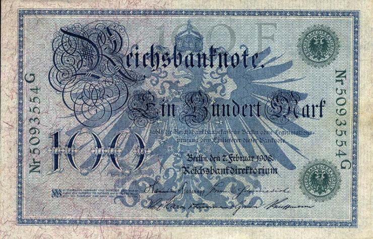 R.034: 100 Mark 1908 grünes Siegel (1/1-) 