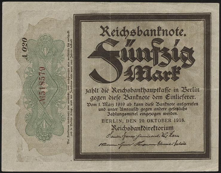 R.056e: 50 Mark 1918 "Trauerschein" (3) "A020" 