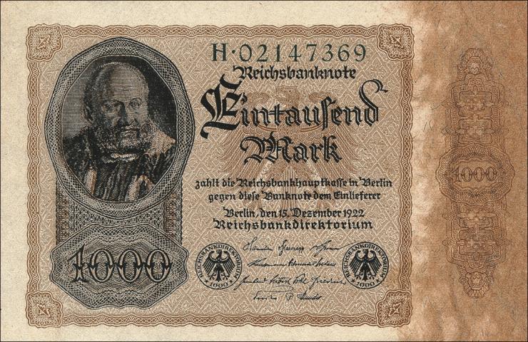 R.081a: 1000 Mark 1922 H Reichsdruck (1) 