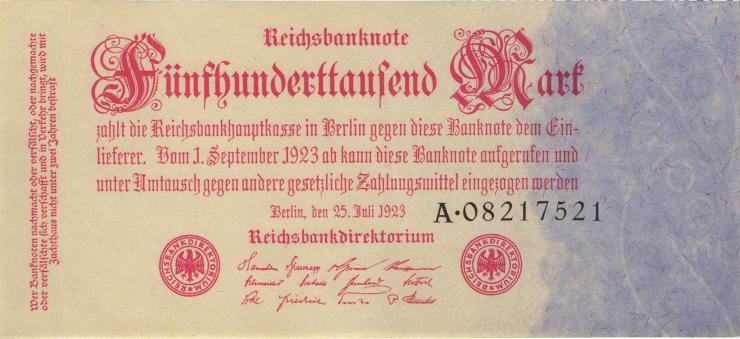 R.091a: 500.000 Mark 1923 Reichsdruck (1-) 