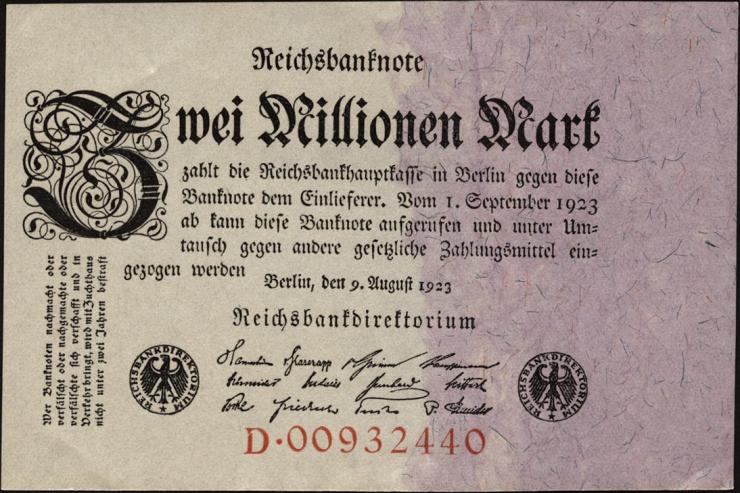 R.102a: 2 Mio. Mark 1923 Reichsdruck  (1-) 