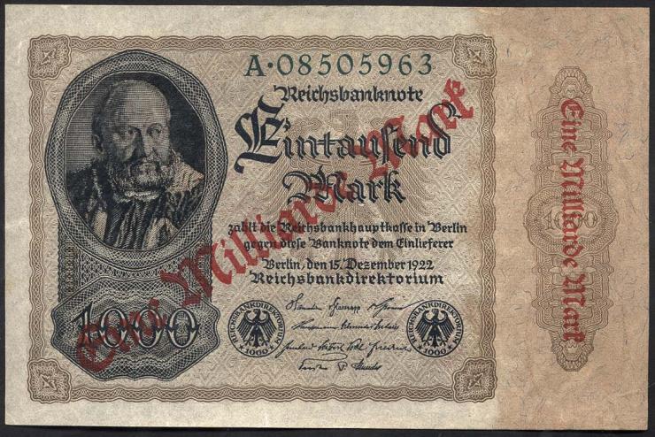 R.110a: 1 Milliarde Mark 1922 Reichsdruck (1-) 
