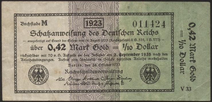 R.142a: 0,42 Mark Gold = 1/4 Dollar 1923 (3) 