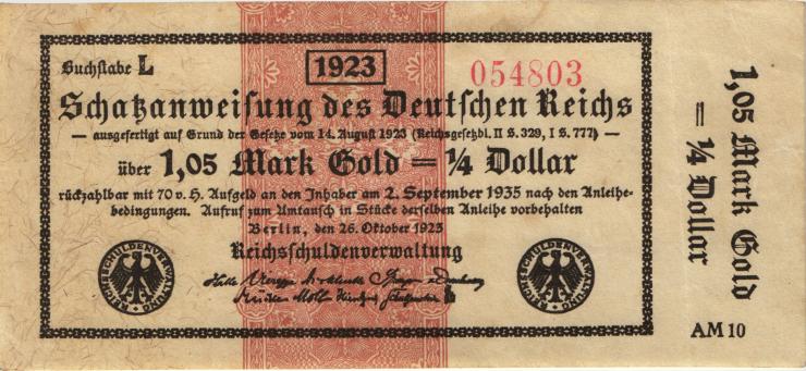 R.143d: 1,05 Mark Gold = 1/4 Dollar 1923 (3+) 