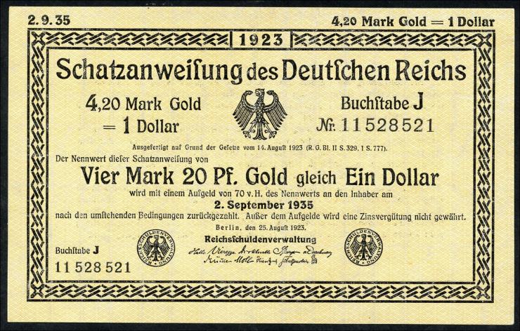R.151b 4,20 Mark Gold = 1 Dollar 1923 (1) 