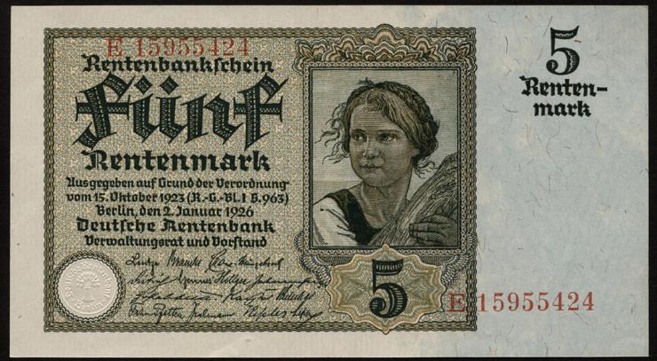 R.164b: 5 Rentenmark 1926 8-stellig (2) 