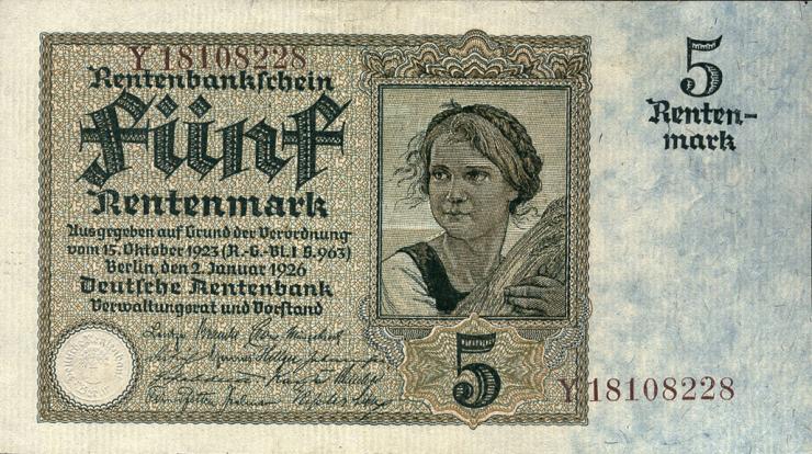 R.164F: 5 Rentenmark 1926 braune KN (2) 