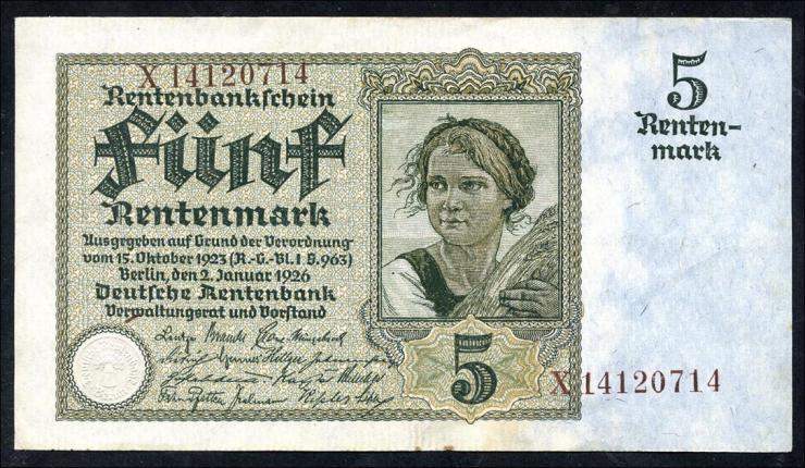 R.164F: 5 Rentenmark 1926 (2) 