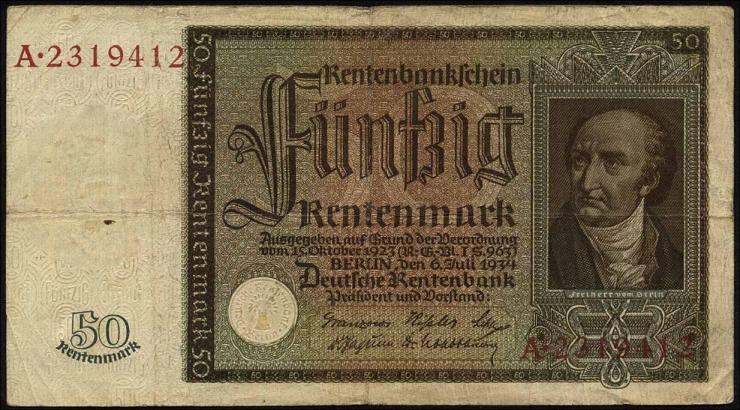 R.165: 50 Rentenmark 1934 v.Stein (3-) 
