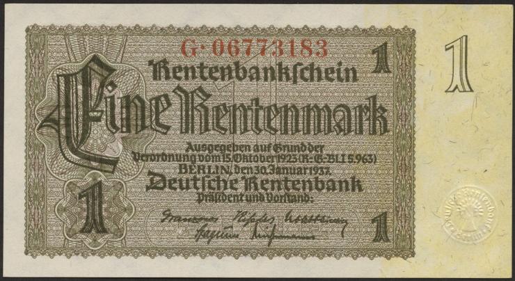 R.166c: 1 Rentenmark 1937 Firmendruck (1) 