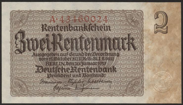 R.167b: 2 Rentenmark 1937 Reichsdruck (1) 