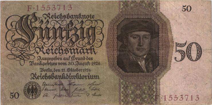 R.170a: 50 Reichsmark 1924 N/F (3) 
