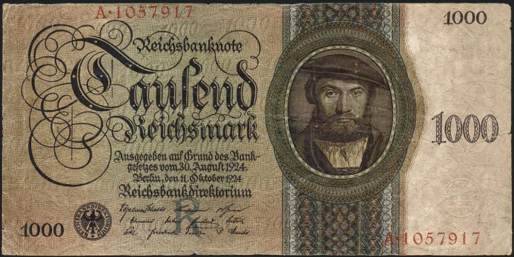 R.172a: 1000 Reichsmark 1924 R/A (3-) 