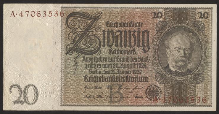 R.174F: 20 Reichsmark 1929 mit brauner KN (2) 