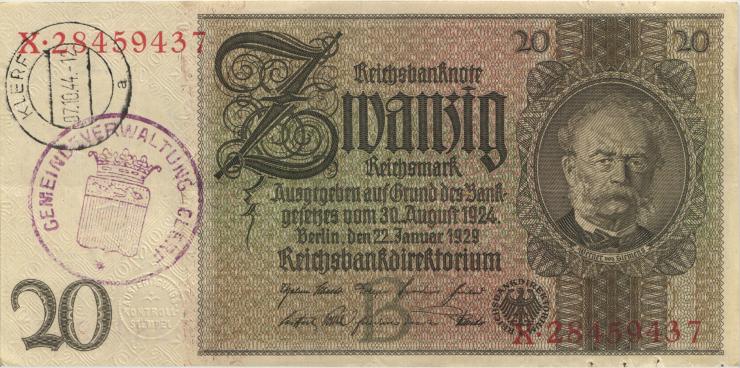 R.174g: 20 Reichsmark 1929 Clerf (2) 