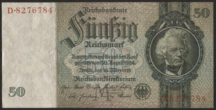 R.175a: 50 Reichsmark 1933 7-stellig (2+) 