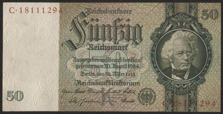 R.175b: 50 Reichsmark 1933 8-stellig (2+) 