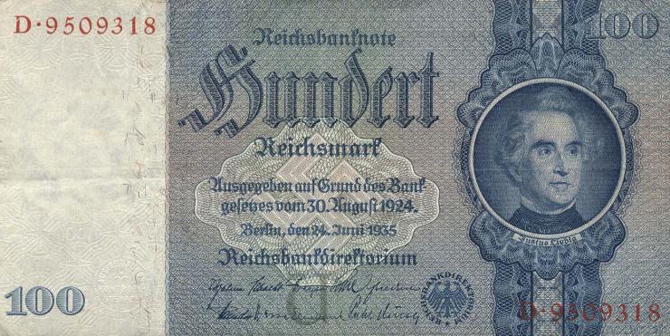 R.176a: 100 Reichsmark 1935 Liebig U/D (3+) 