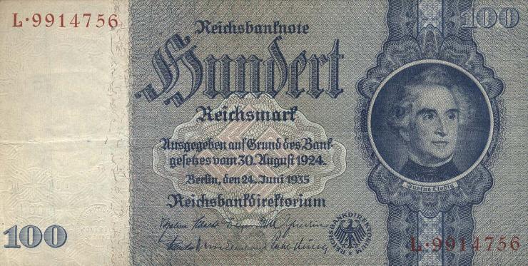 R.176b: 100 Reichsmark 1935 Liebig G/L (3) 