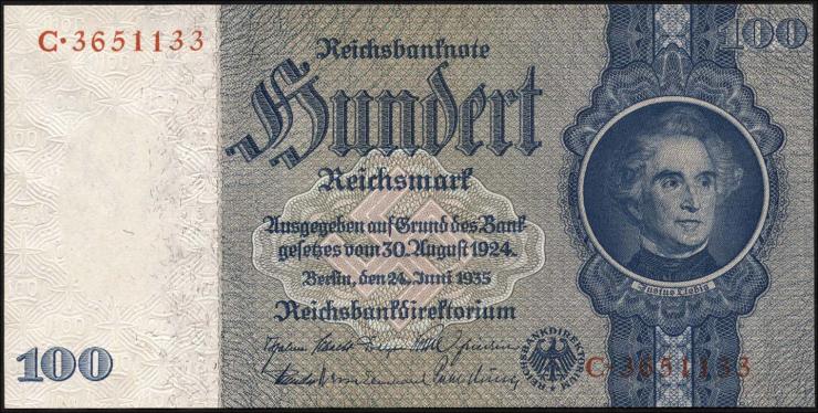 R.176c: 100 Reichsmark 1935 Liebig Kriegsdruck (2+) 