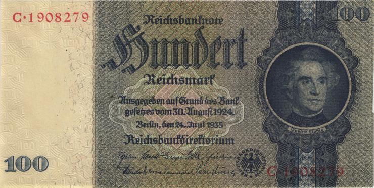 R.176c: 100 Reichsmark 1935 Liebig Kriegsdruck (1-) 