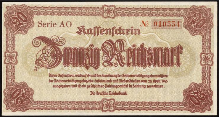 R.186: 20 Reichsmark 1945 Notausgabe Sudetenland (1) 