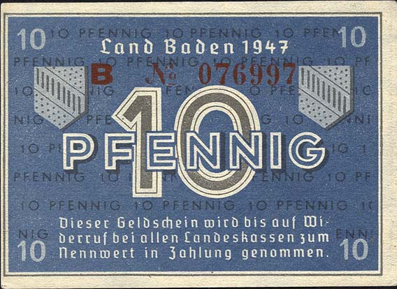 R.209d: Baden 10 Pfennig 1947 Serie B (1) 