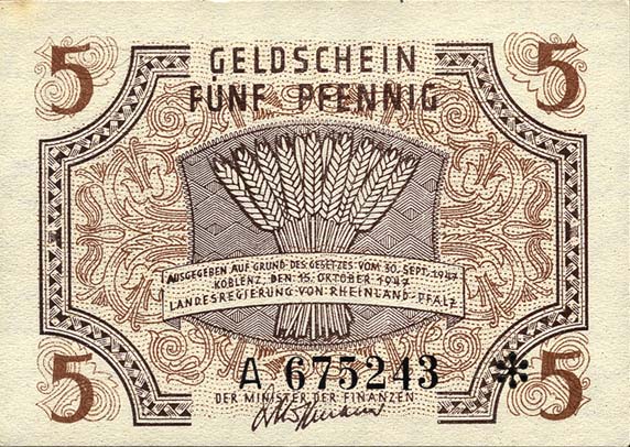R.211: Rheinland-Pfalz 5 Pfennig 1947 Serie A (1) 