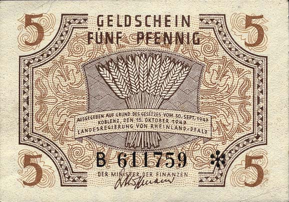 R.211: Rheinland-Pfalz 5 Pfennig 1947 Serie B (1) 