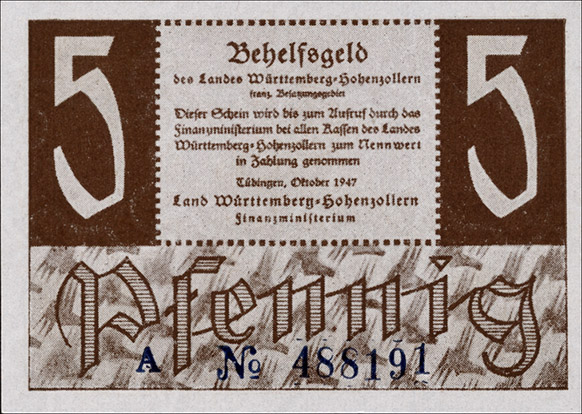 R.214a: Württemberg 5 Pf. 1947 A (1) 