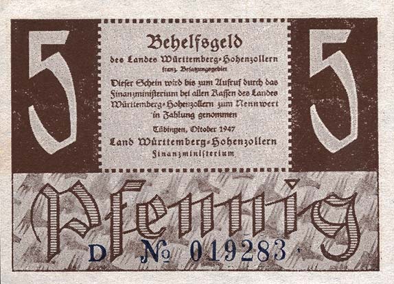 R.214a: Württemberg 5 Pf. 1947 (2) 