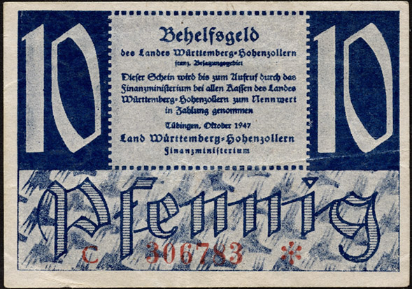 R.215b: Württemberg 10 Pfennig 1947 (3) 