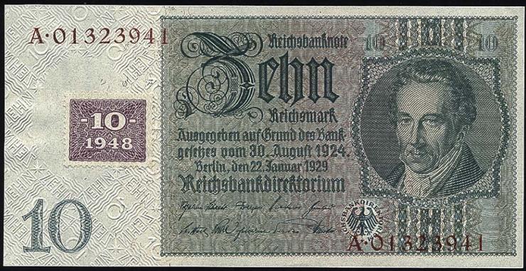 R.334F: 10 DM 1948 Kuponausgabe - braune Kenn-Nummer (2) 