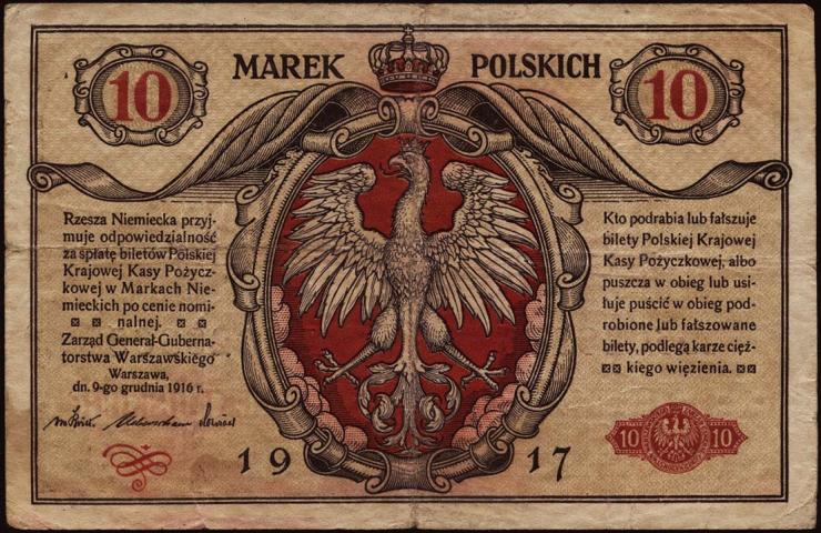 R.453: Besetzung Polen 10 Marek 1917 (3-) 
