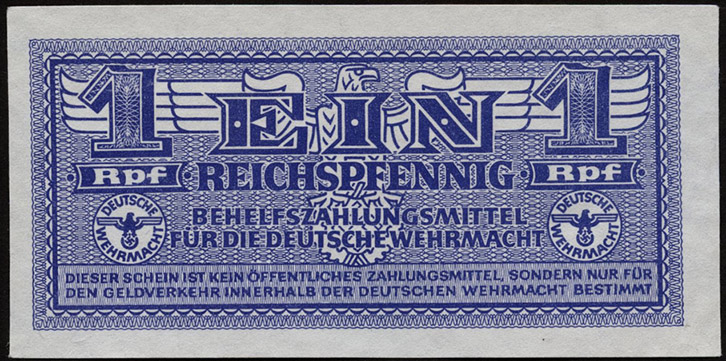 R.501b: Wehrmachtsausgabe 1 Reichspfennig weißes Papier (1) 