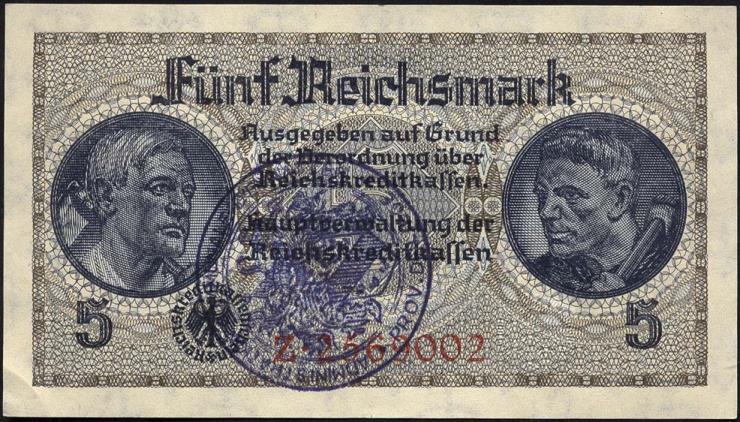 R.553e: 5 Reichsmark (1939) Bel. Gemeindestempel (1-) 