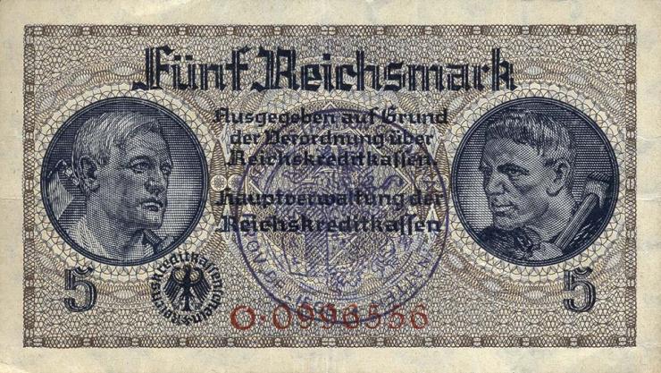 R.553e: 5 Reichsmark (1939) Bel. Gemeindestempel (3) 
