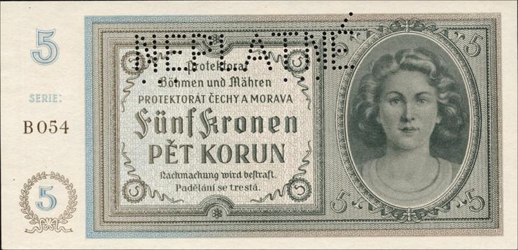 R.559c: Böhmen & Mähren 5 Kronen (1940) Neplatne (1) 