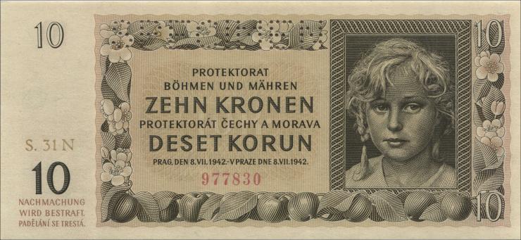 R.562b: Böhmen & Mähren 10 Kronen 1942 N Specimen (1) 
