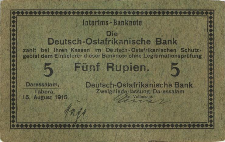 R.910i: Deutsch-Ostafrika 5 Rupien 1915 C (2) "Häge" 