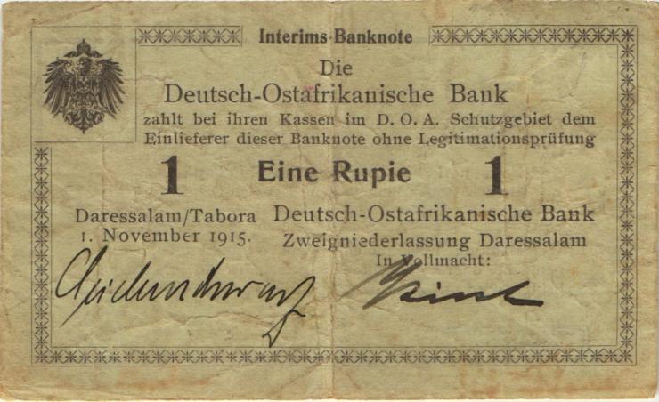 R.916a: Deutsch-Ostafrika 1 Rupie 1915 B (3) Unterschrift Seidenschwarz 